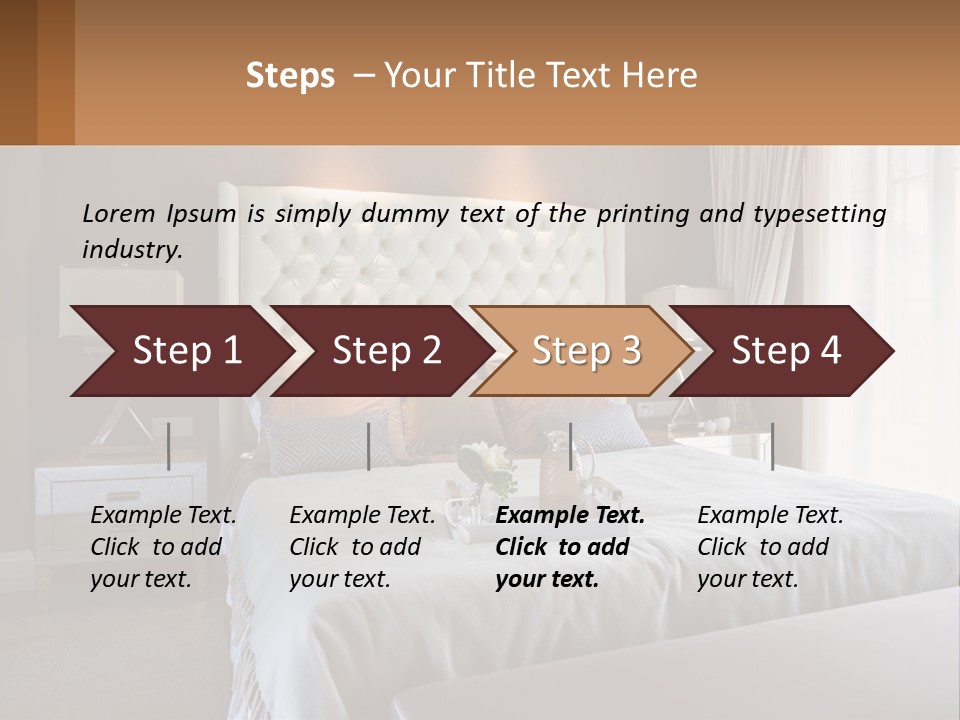 A Bedroom With A Large Bed And A White Headboard PowerPoint Template