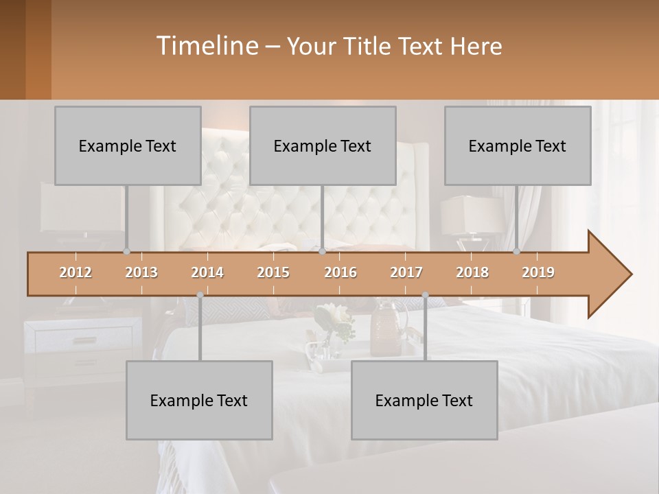A Bedroom With A Large Bed And A White Headboard PowerPoint Template