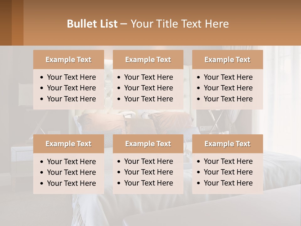 A Bedroom With A Large Bed And A White Headboard PowerPoint Template