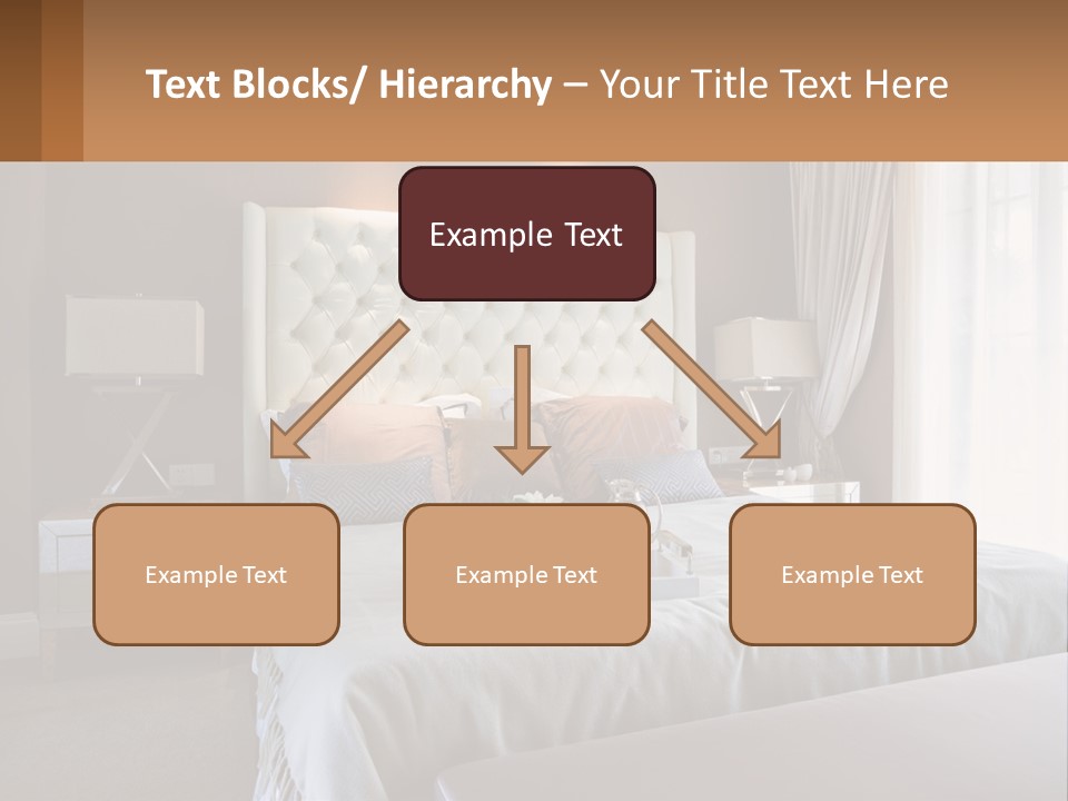 A Bedroom With A Large Bed And A White Headboard PowerPoint Template