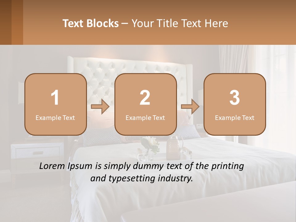 A Bedroom With A Large Bed And A White Headboard PowerPoint Template