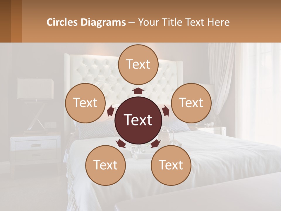 A Bedroom With A Large Bed And A White Headboard PowerPoint Template