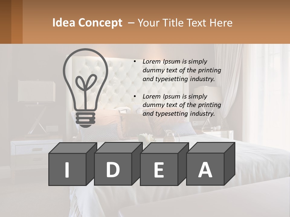 A Bedroom With A Large Bed And A White Headboard PowerPoint Template