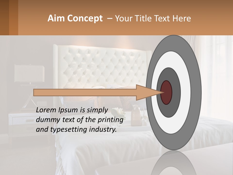 A Bedroom With A Large Bed And A White Headboard PowerPoint Template