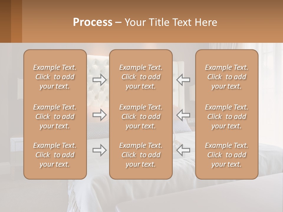 A Bedroom With A Large Bed And A White Headboard PowerPoint Template