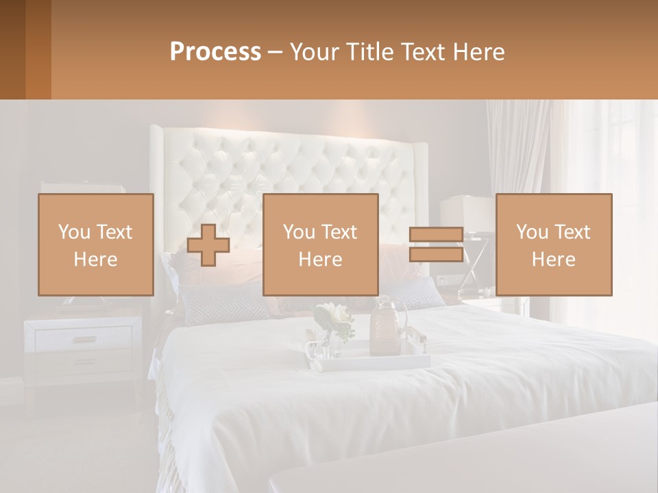 A Bedroom With A Large Bed And A White Headboard PowerPoint Template