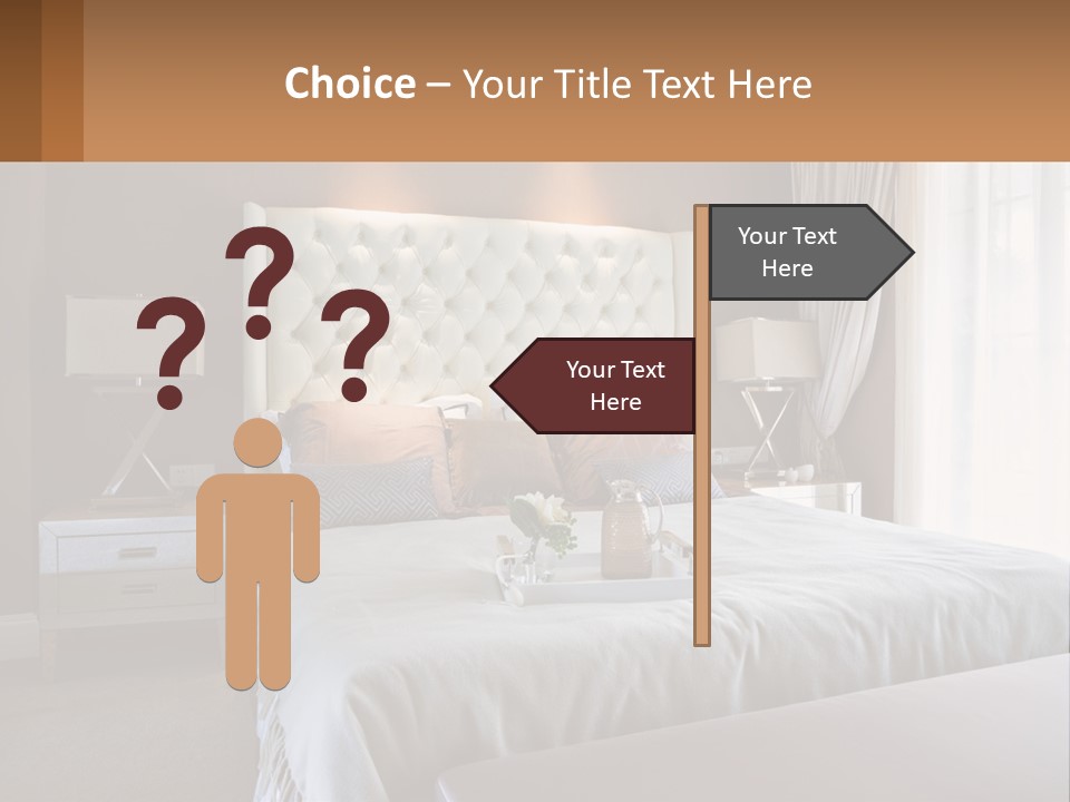 A Bedroom With A Large Bed And A White Headboard PowerPoint Template