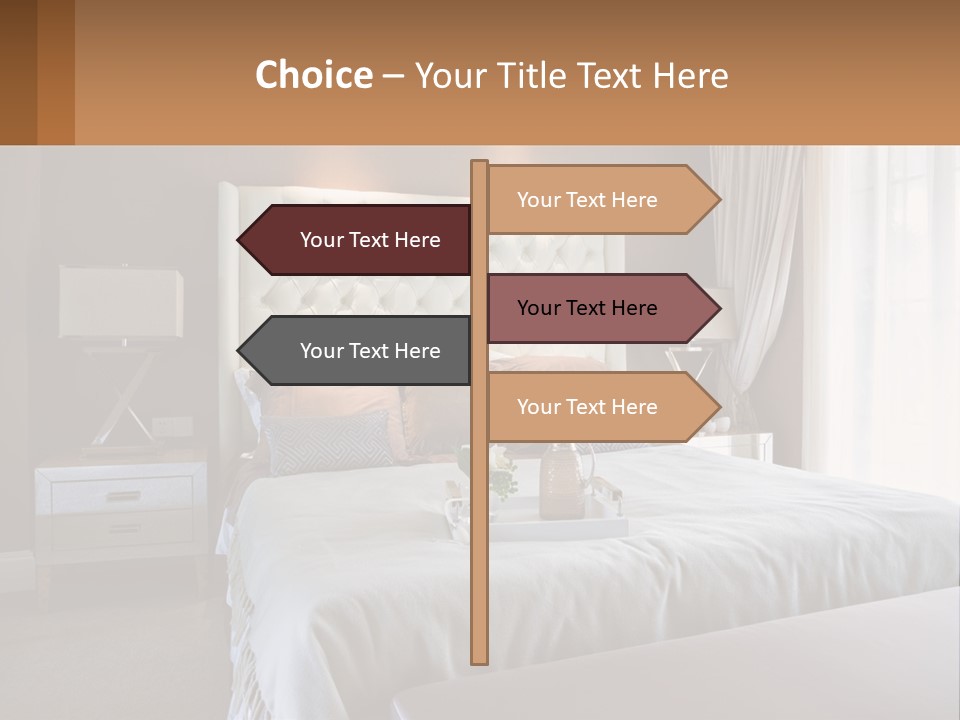 A Bedroom With A Large Bed And A White Headboard PowerPoint Template