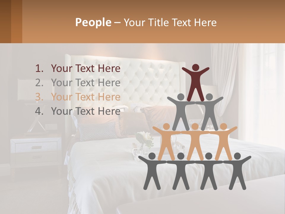 A Bedroom With A Large Bed And A White Headboard PowerPoint Template