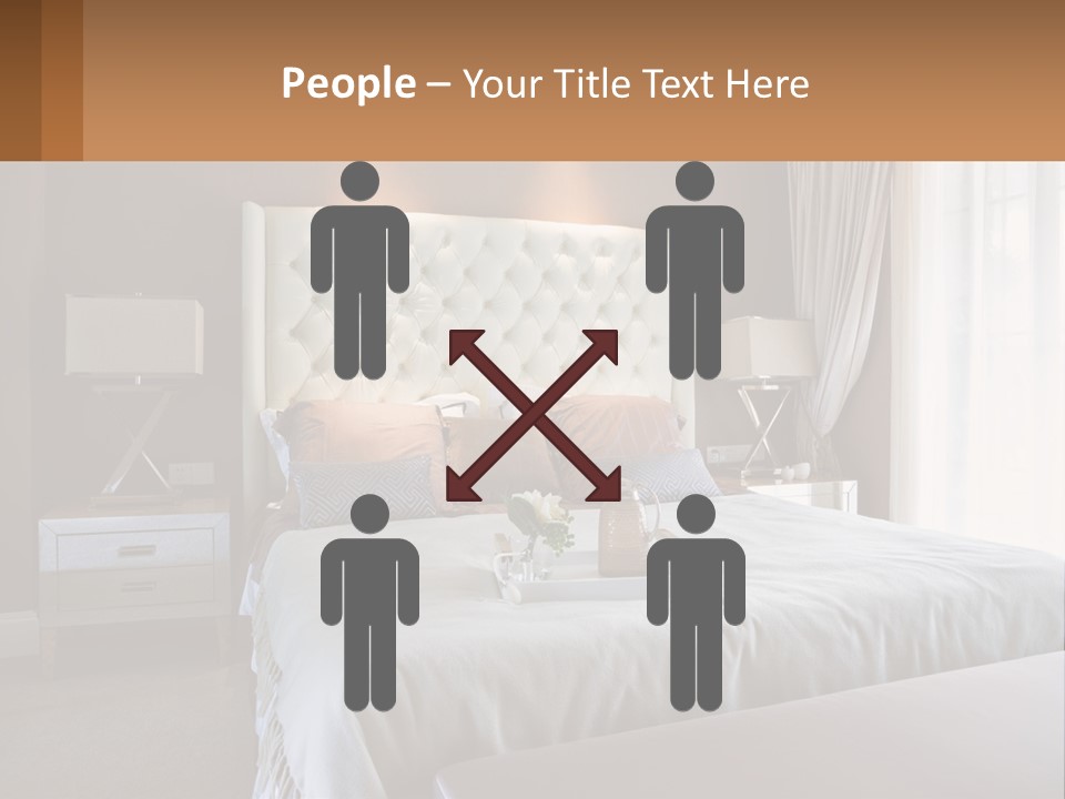 A Bedroom With A Large Bed And A White Headboard PowerPoint Template