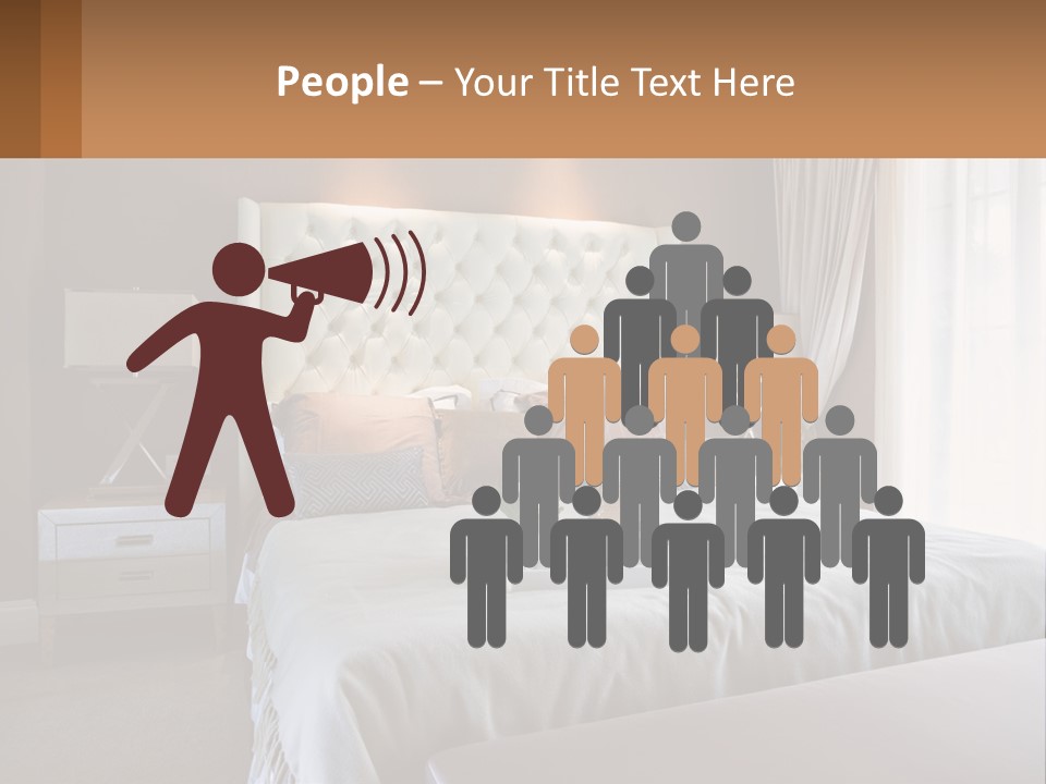 A Bedroom With A Large Bed And A White Headboard PowerPoint Template