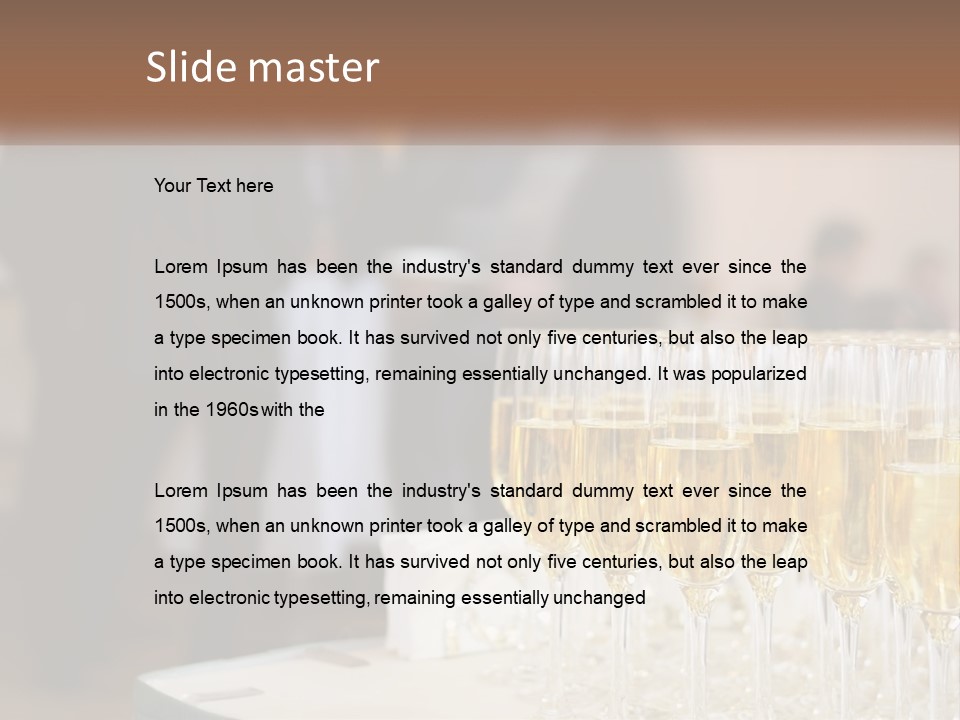 A Group Of People Standing Around A Table With Glasses Of Champagne PowerPoint Template