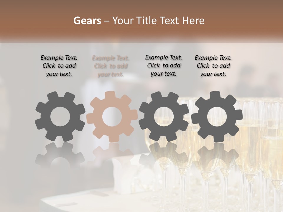 A Group Of People Standing Around A Table With Glasses Of Champagne PowerPoint Template