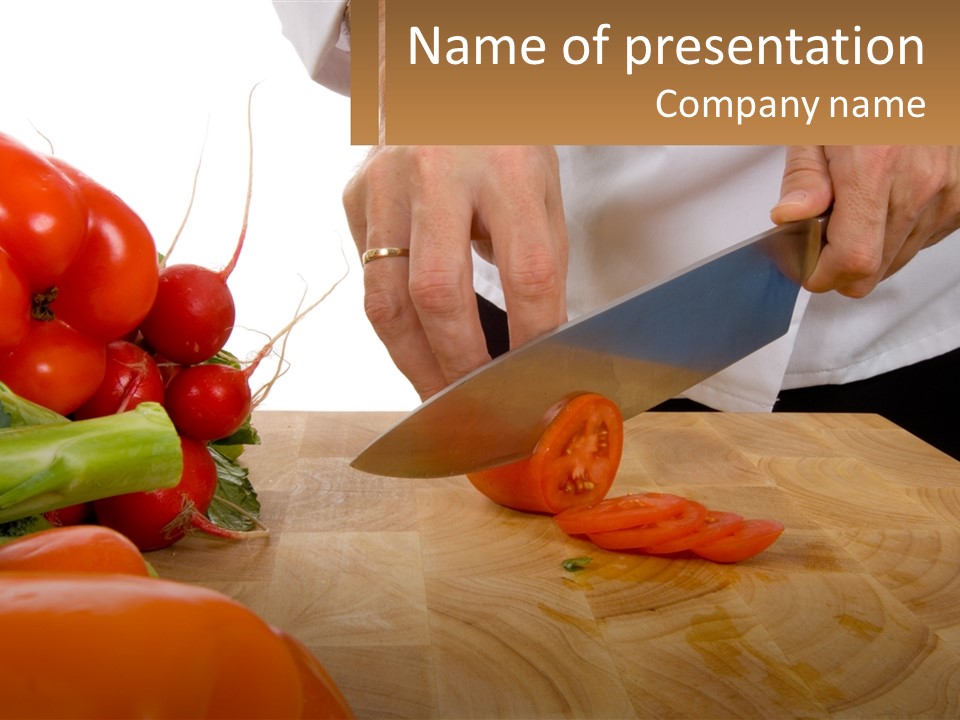 A Person Cutting A Tomato On A Cutting Board PowerPoint Template