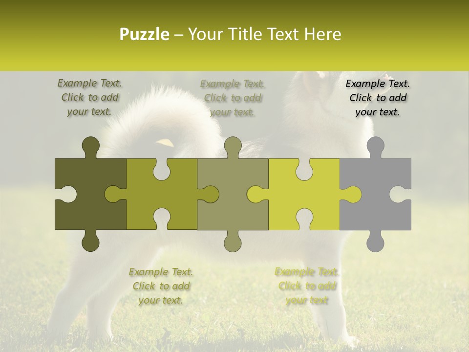 A Dog Standing In The Grass With A Sign In Front Of It PowerPoint Template