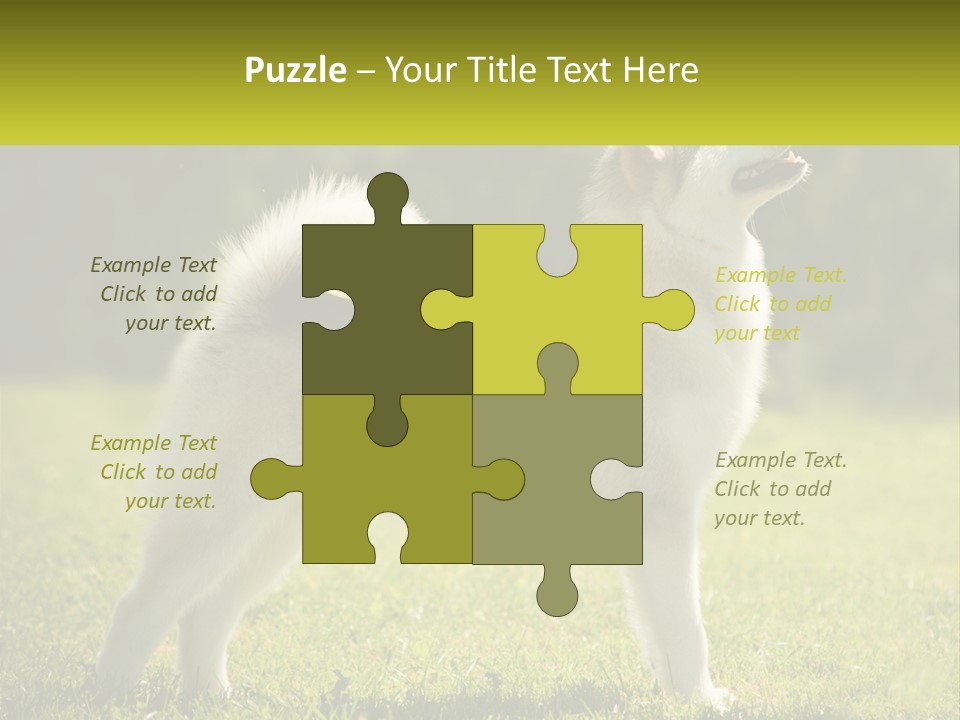 A Dog Standing In The Grass With A Sign In Front Of It PowerPoint Template