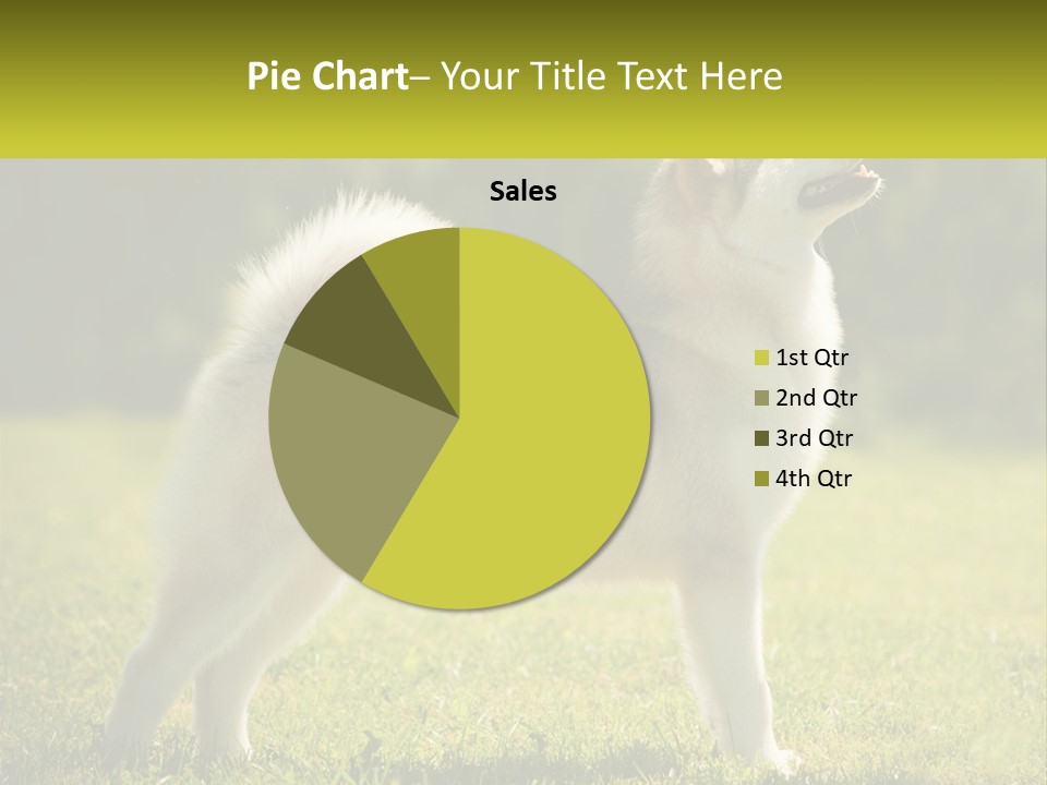 A Dog Standing In The Grass With A Sign In Front Of It PowerPoint Template