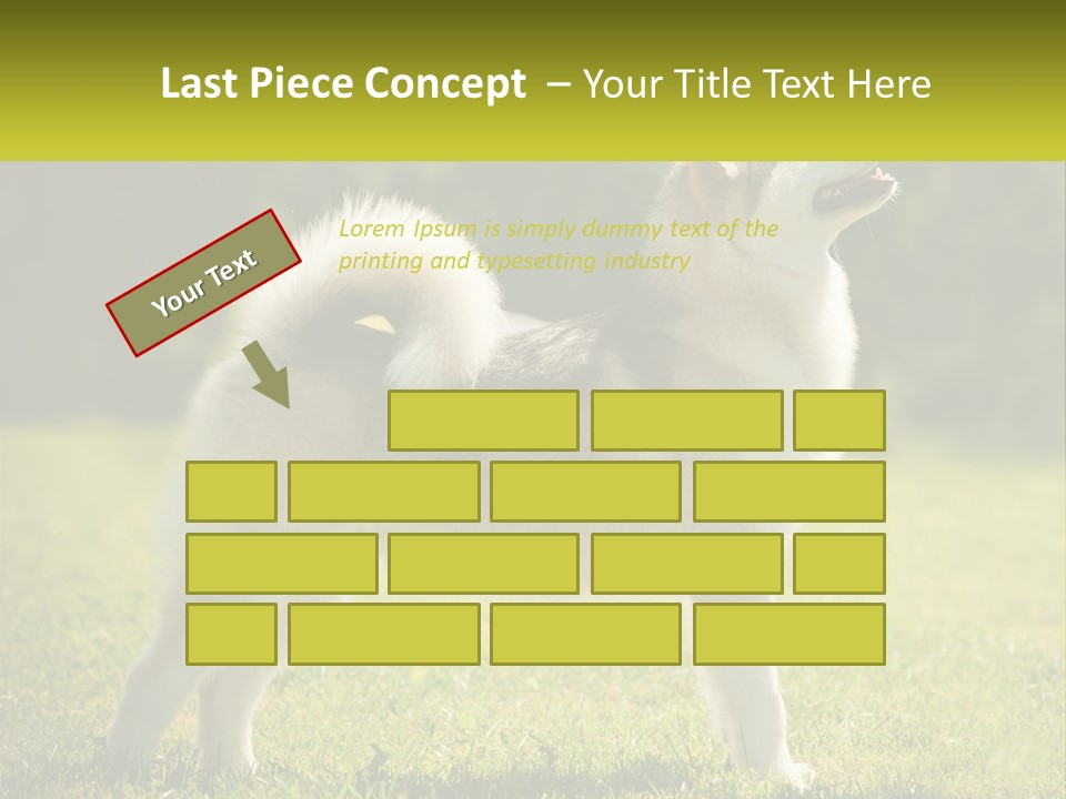 A Dog Standing In The Grass With A Sign In Front Of It PowerPoint Template