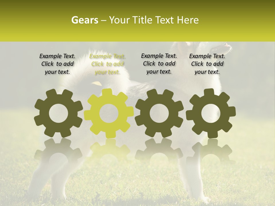 A Dog Standing In The Grass With A Sign In Front Of It PowerPoint Template