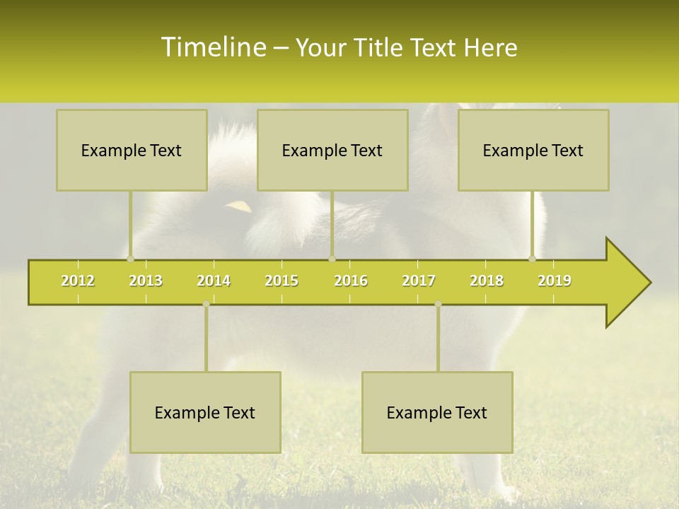 A Dog Standing In The Grass With A Sign In Front Of It PowerPoint Template