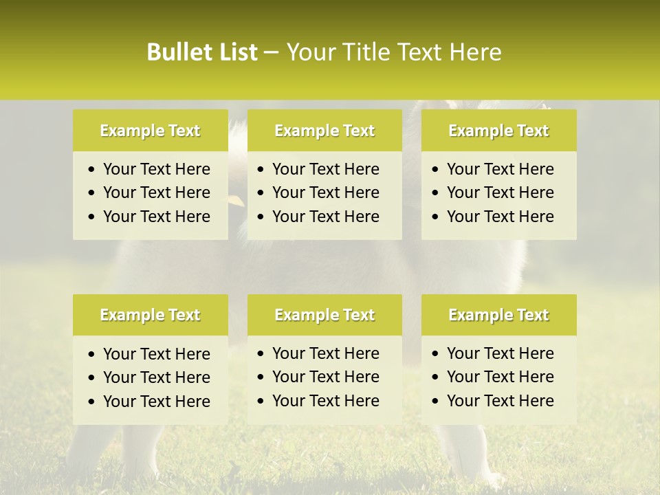 A Dog Standing In The Grass With A Sign In Front Of It PowerPoint Template