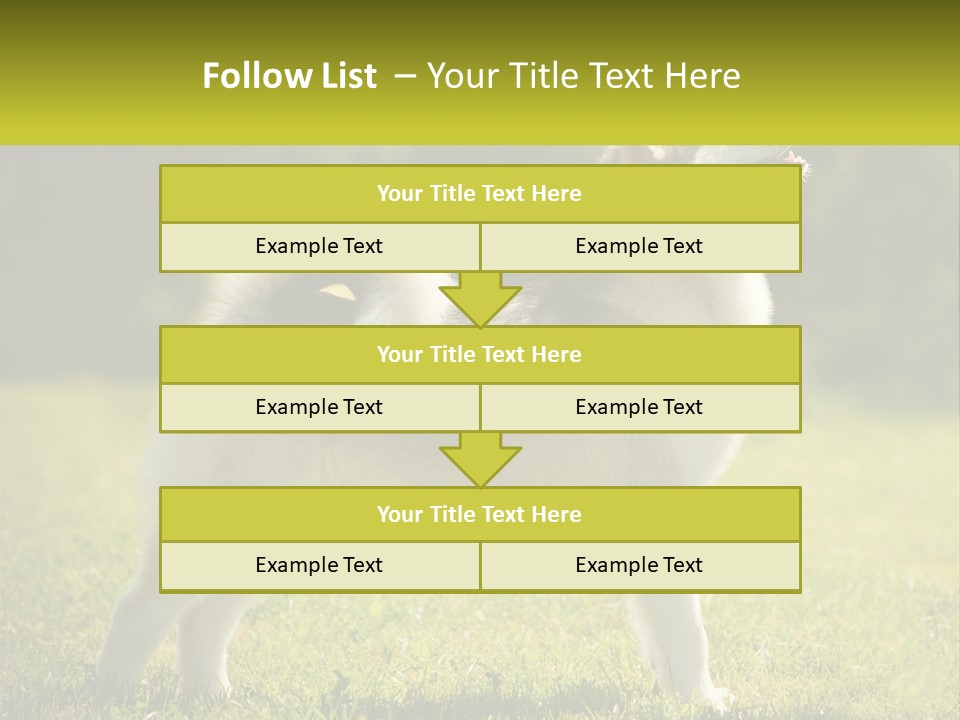 A Dog Standing In The Grass With A Sign In Front Of It PowerPoint Template