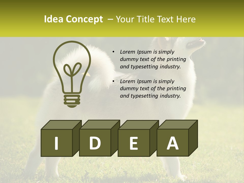 A Dog Standing In The Grass With A Sign In Front Of It PowerPoint Template