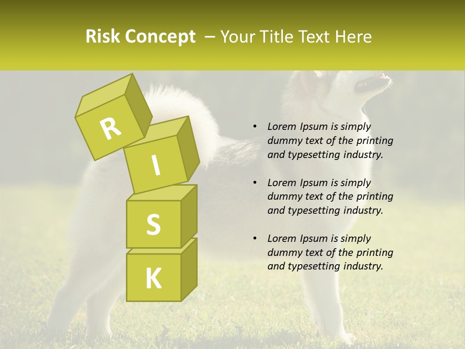 A Dog Standing In The Grass With A Sign In Front Of It PowerPoint Template