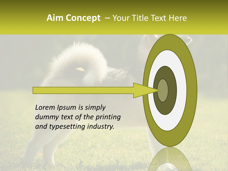 A Dog Standing In The Grass With A Sign In Front Of It PowerPoint Template