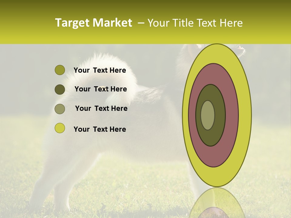 A Dog Standing In The Grass With A Sign In Front Of It PowerPoint Template