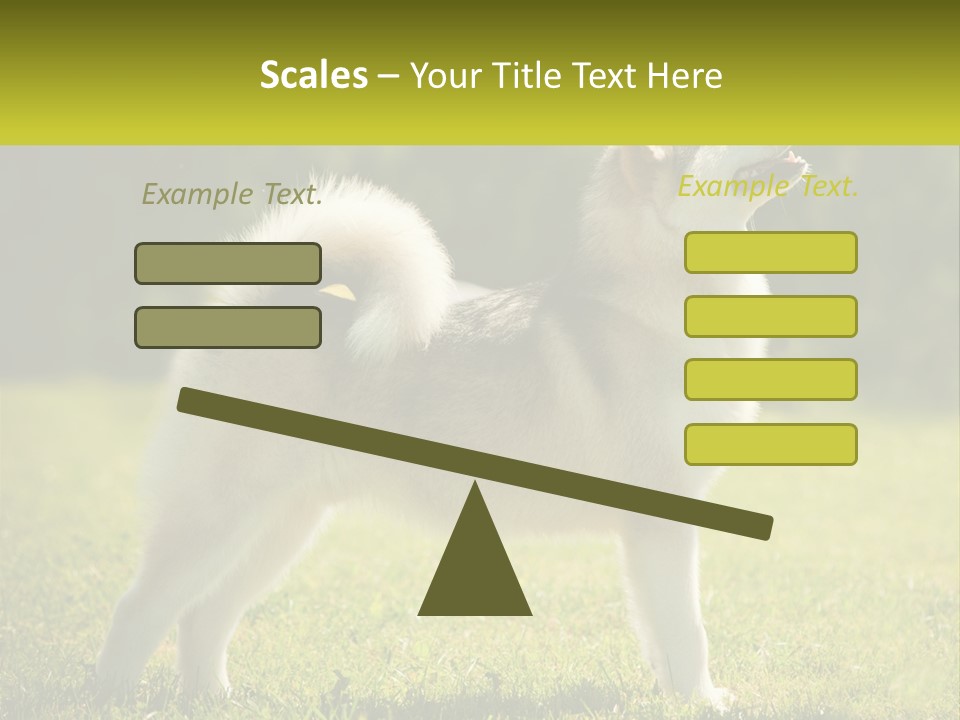 A Dog Standing In The Grass With A Sign In Front Of It PowerPoint Template