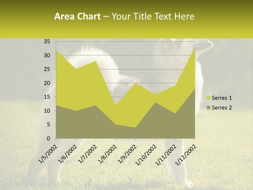 A Dog Standing In The Grass With A Sign In Front Of It PowerPoint Template
