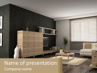 A Living Room With Furniture And A Tv PowerPoint Template