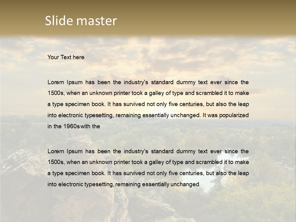 A Picture Of A Sunset Over Some Rocks PowerPoint Template