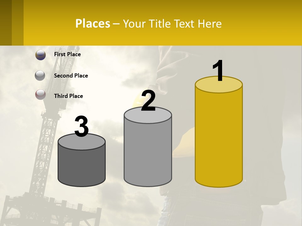 A Man Holding A Yellow Safety Helmet In Front Of A Crane PowerPoint Template