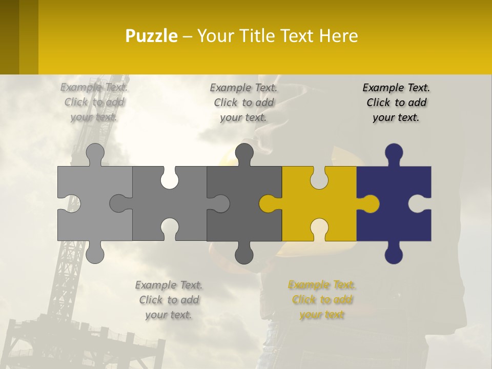 A Man Holding A Yellow Safety Helmet In Front Of A Crane PowerPoint Template