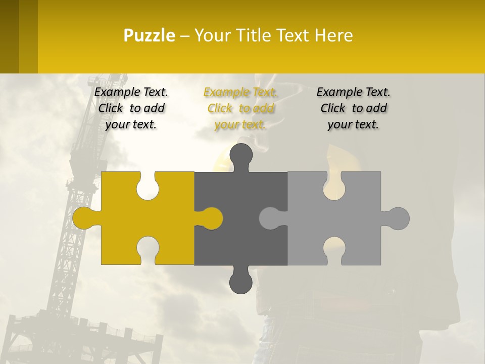 A Man Holding A Yellow Safety Helmet In Front Of A Crane PowerPoint Template