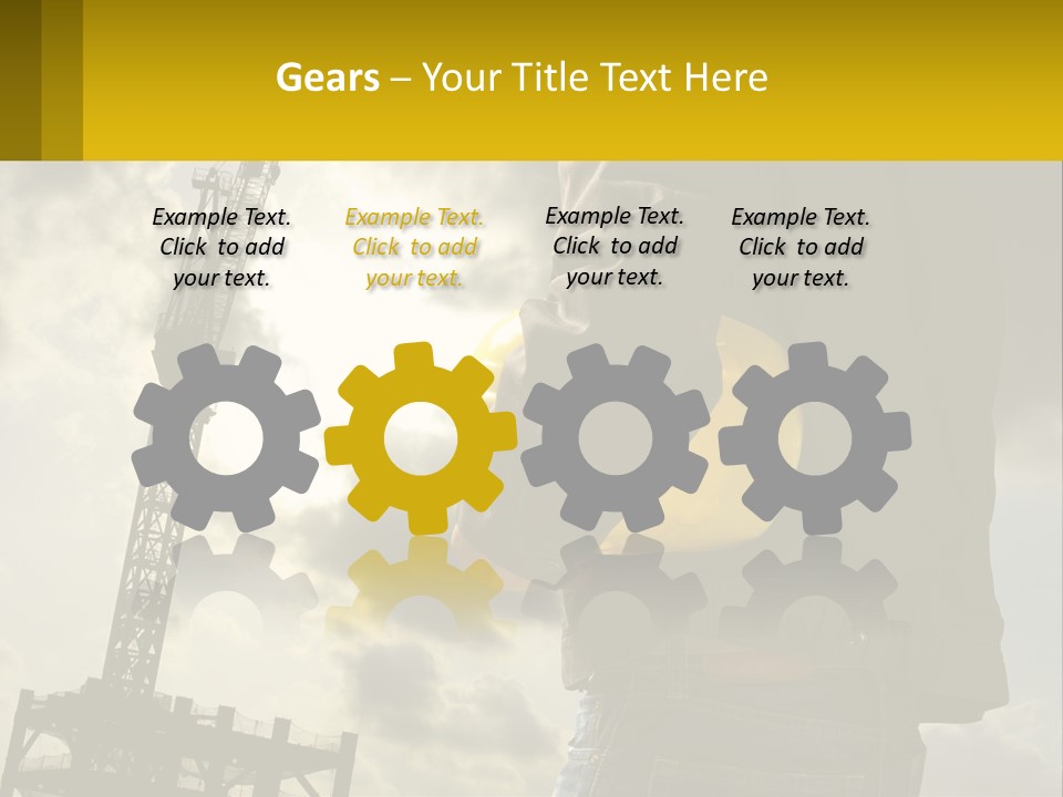 A Man Holding A Yellow Safety Helmet In Front Of A Crane PowerPoint Template