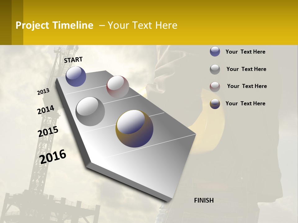 A Man Holding A Yellow Safety Helmet In Front Of A Crane PowerPoint Template