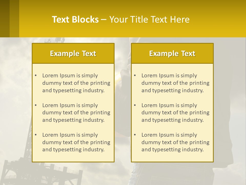 A Man Holding A Yellow Safety Helmet In Front Of A Crane PowerPoint Template