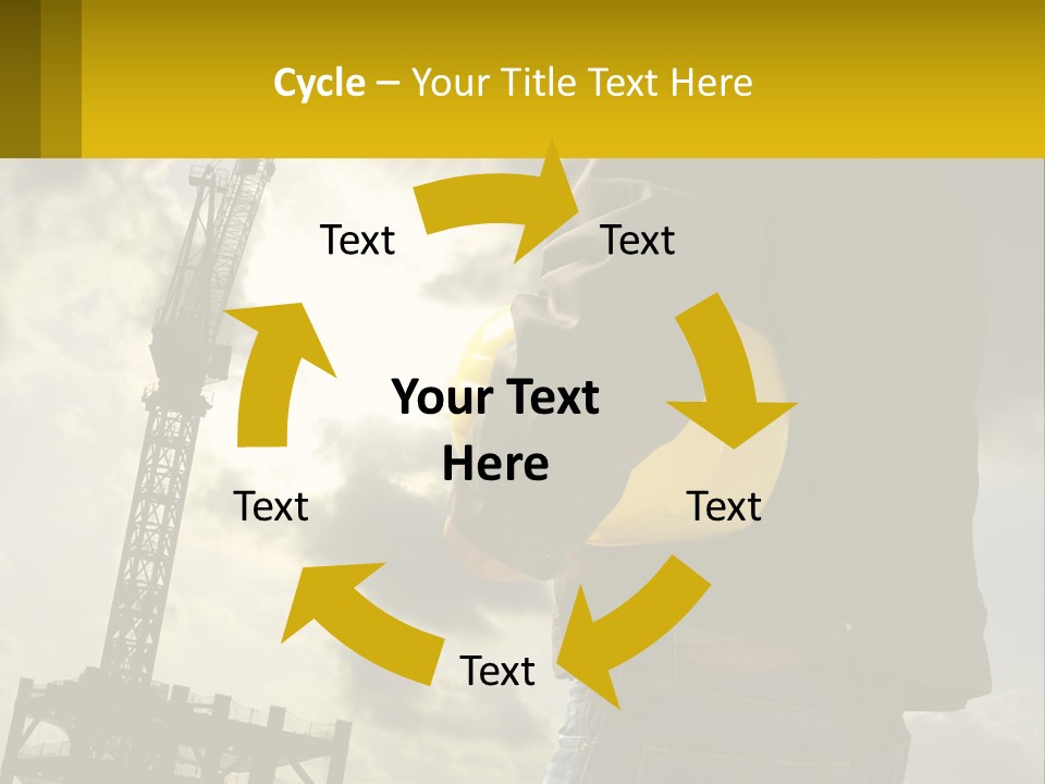 A Man Holding A Yellow Safety Helmet In Front Of A Crane PowerPoint Template