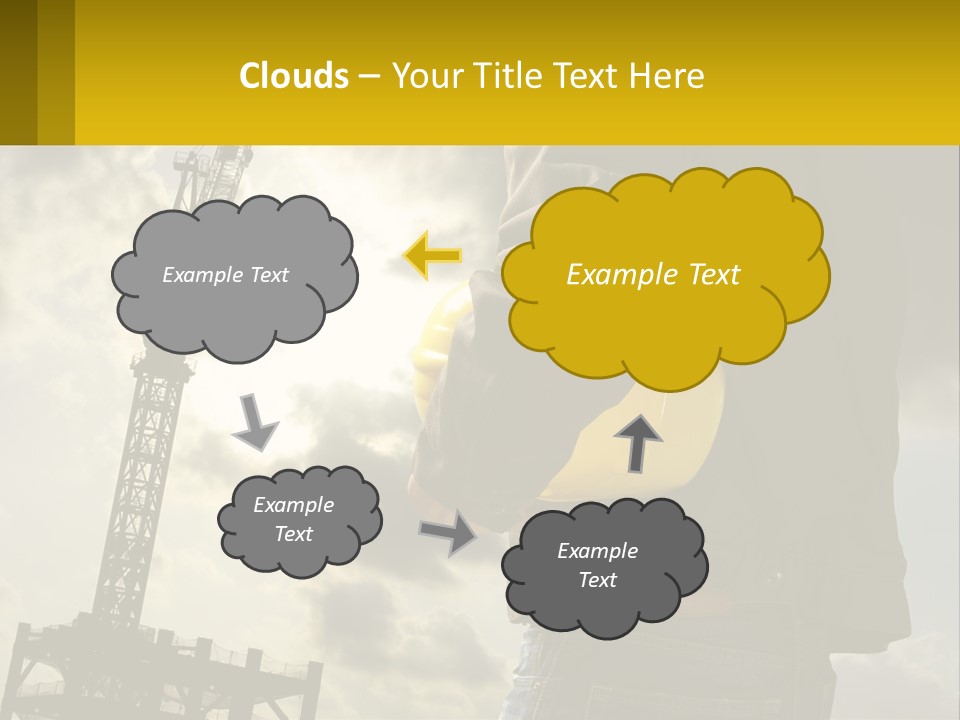 A Man Holding A Yellow Safety Helmet In Front Of A Crane PowerPoint Template