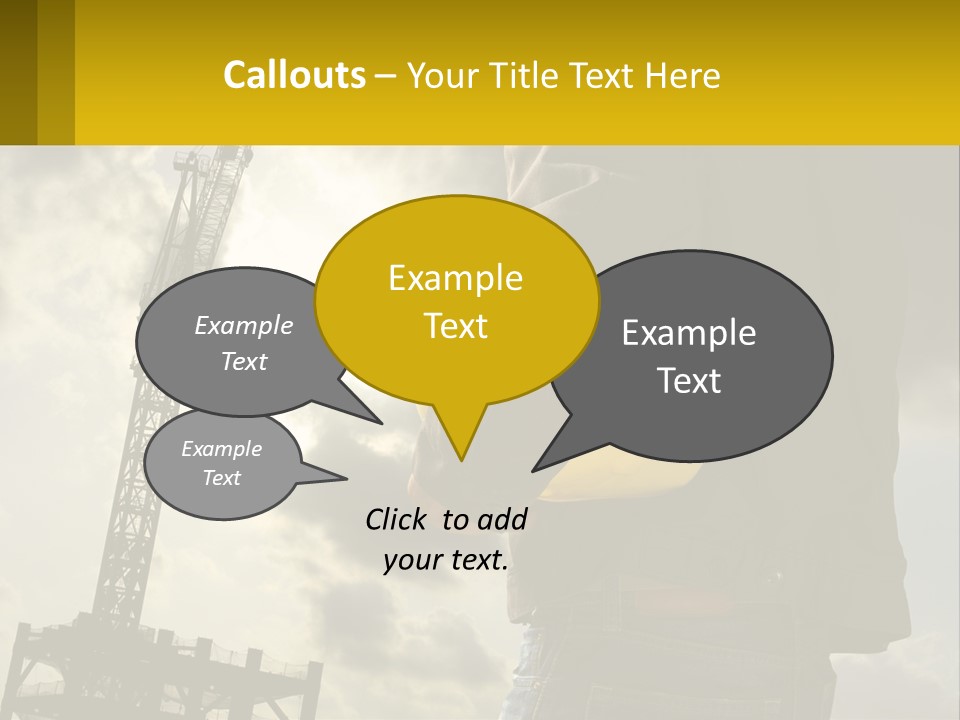 A Man Holding A Yellow Safety Helmet In Front Of A Crane PowerPoint Template