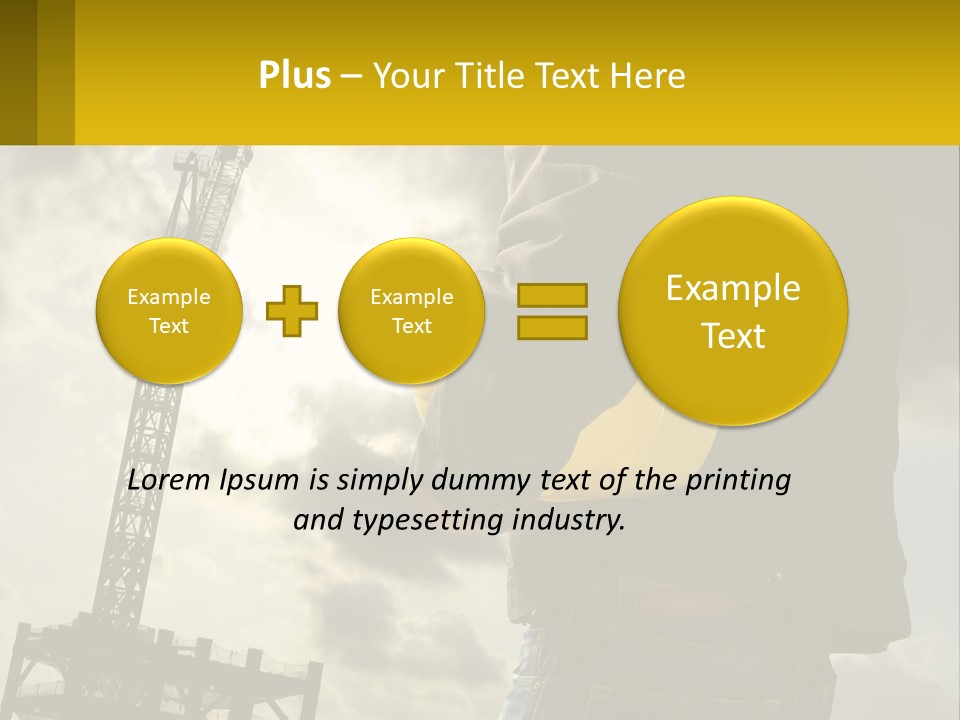 A Man Holding A Yellow Safety Helmet In Front Of A Crane PowerPoint Template