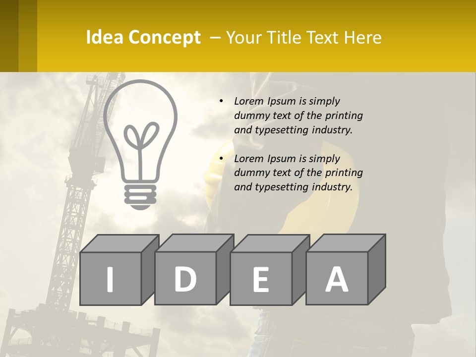 A Man Holding A Yellow Safety Helmet In Front Of A Crane PowerPoint Template