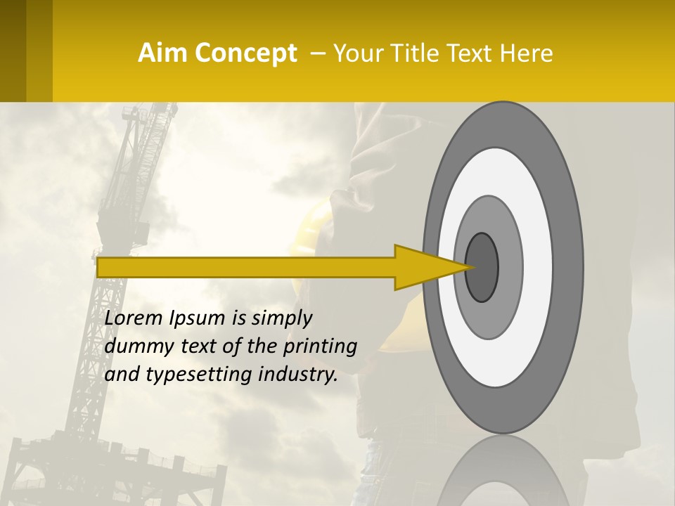 A Man Holding A Yellow Safety Helmet In Front Of A Crane PowerPoint Template