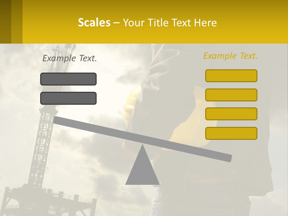 A Man Holding A Yellow Safety Helmet In Front Of A Crane PowerPoint Template