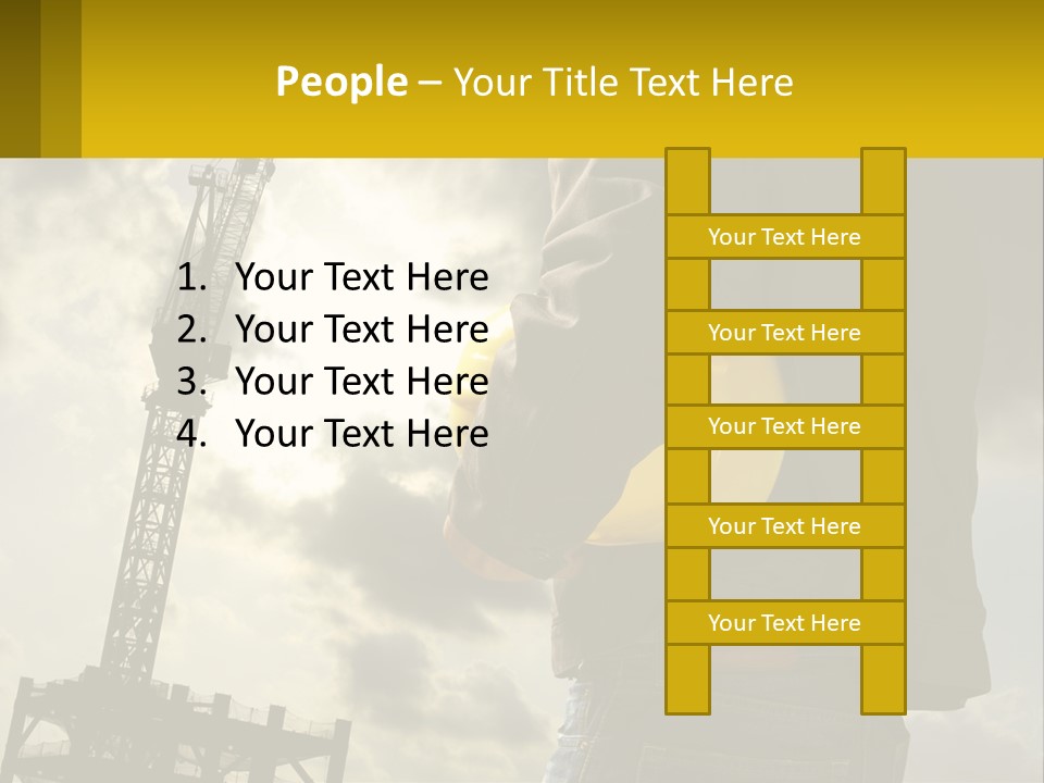 A Man Holding A Yellow Safety Helmet In Front Of A Crane PowerPoint Template