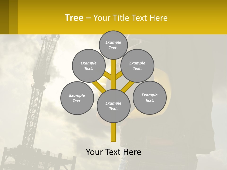 A Man Holding A Yellow Safety Helmet In Front Of A Crane PowerPoint Template