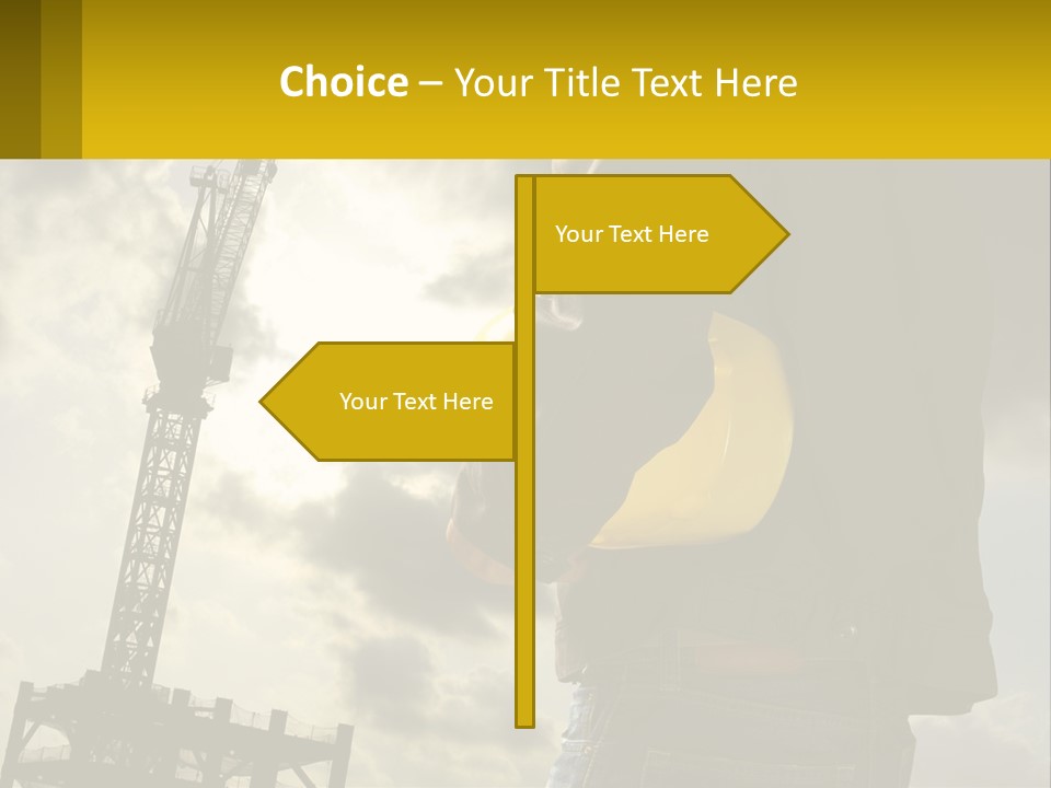 A Man Holding A Yellow Safety Helmet In Front Of A Crane PowerPoint Template